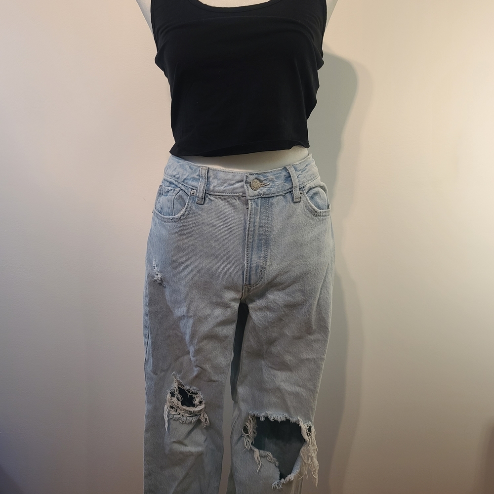 Dynamite Light Blue Distressed Boyfriend Wide Leg Jeans